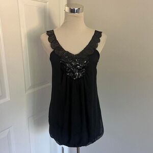 Y2K BLACK CHARLOTTE‎ RUSSE SEQUIN NECKLINE TANK TOP